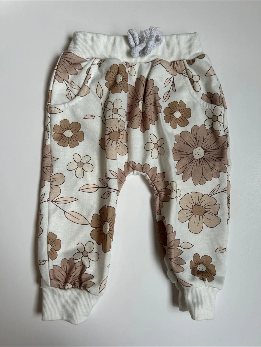 Neutral Floral Baby Jumpsuit and Headband Set